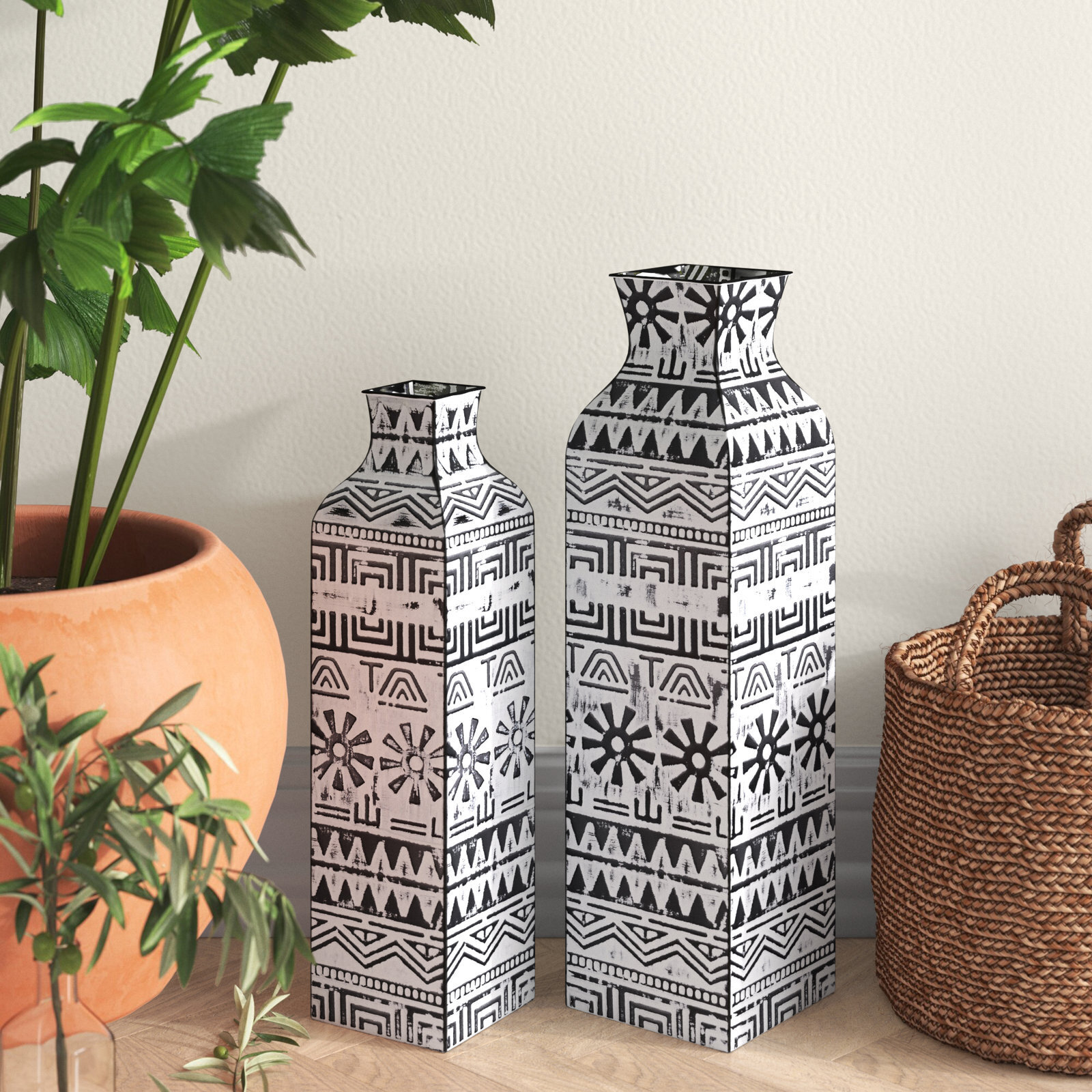 2 Piece Tall Metal Vases
