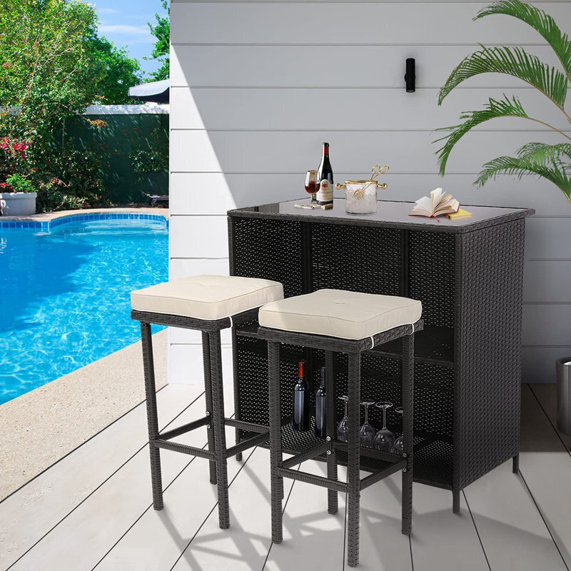 2 Seat Rattan Outdoor Patio Bar