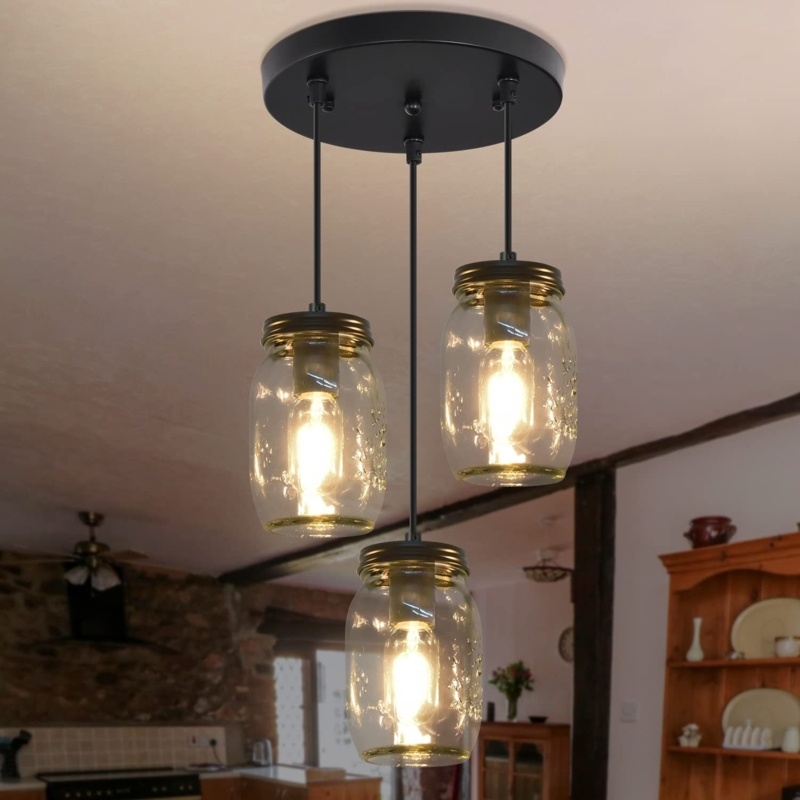 3 Lights Mason Jar Pendant Light Fixtures Farmhouse Chandelier Light Fixtures