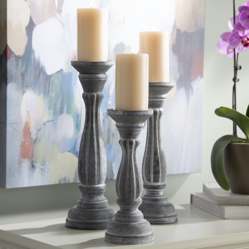 Elegant Wood Pillar Candle Holders (Set of 3)