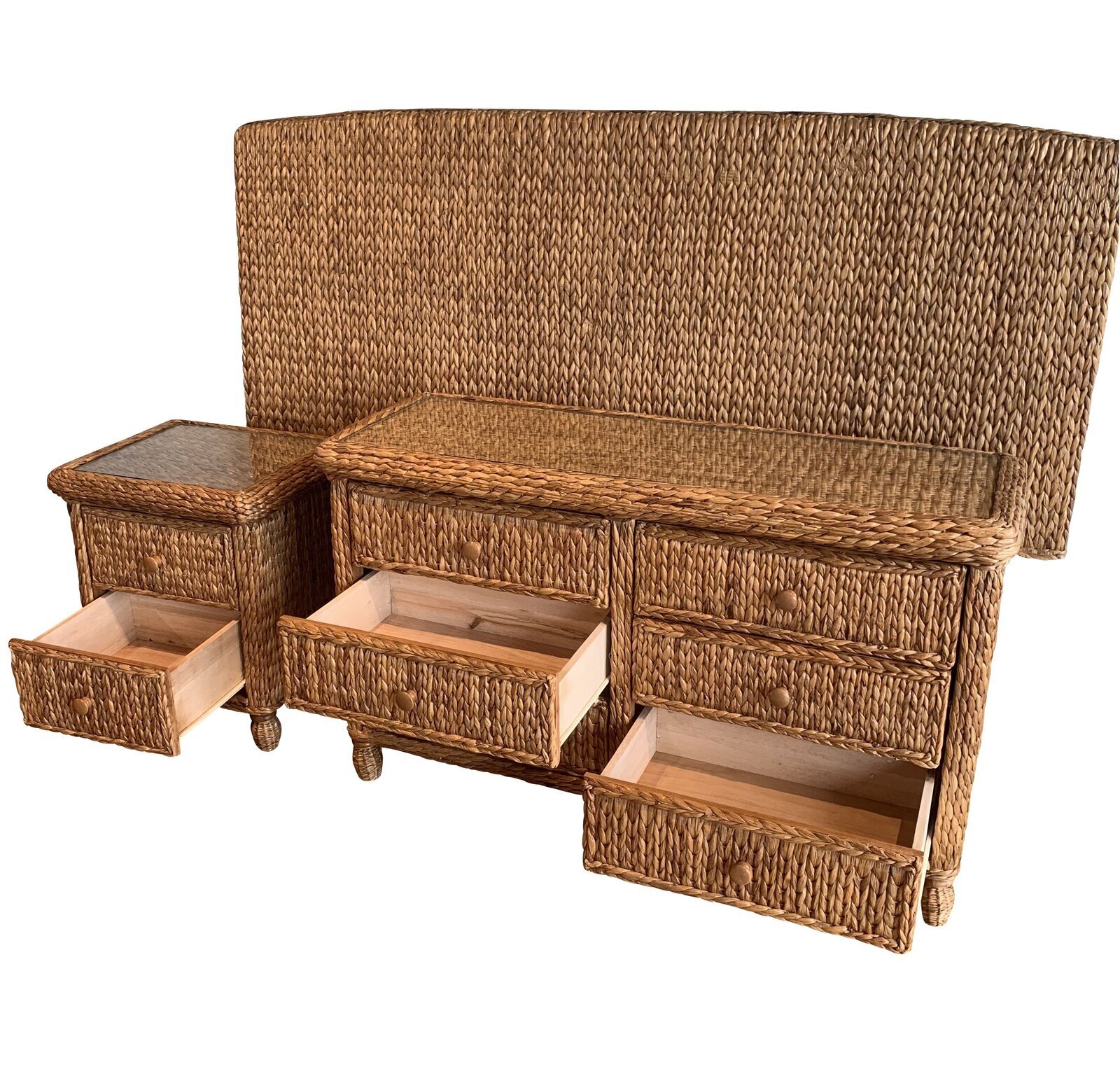 3 Piece Boho Chic Rattan Dresser Set