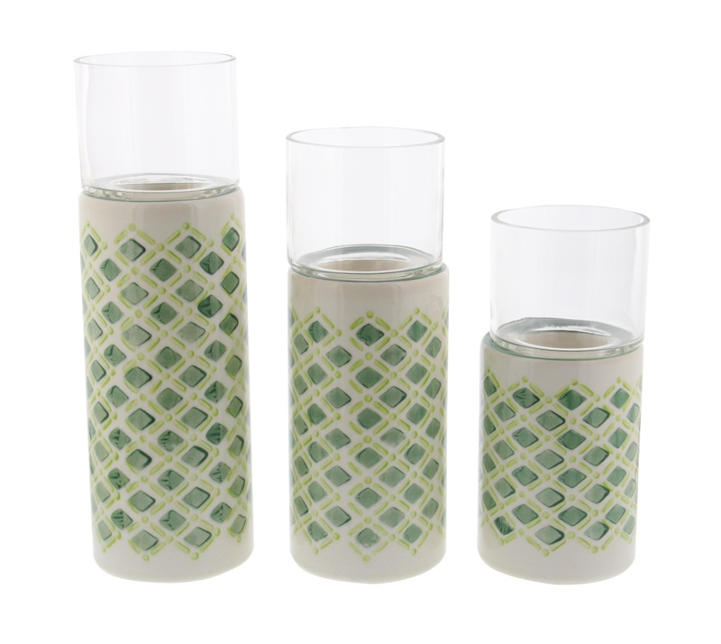 3 Piece Ceramic/Glass Hurricane Set