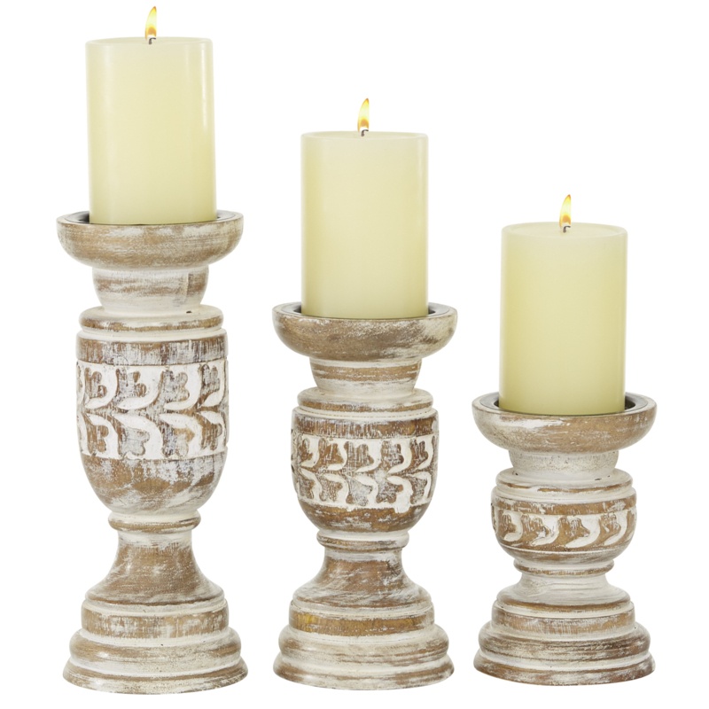 3 Piece Solid Wood Tabletop Candlestick Set