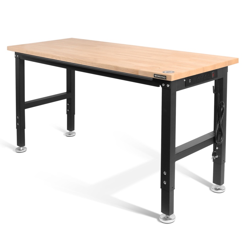 60" W Adjustable Height Butcher Block Top Workbench