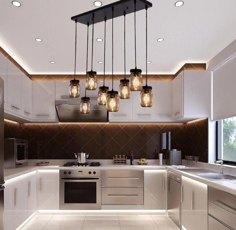 8 Lights Farmhouse Chandelier, Glass Mason Jar Ceiling Chandelier