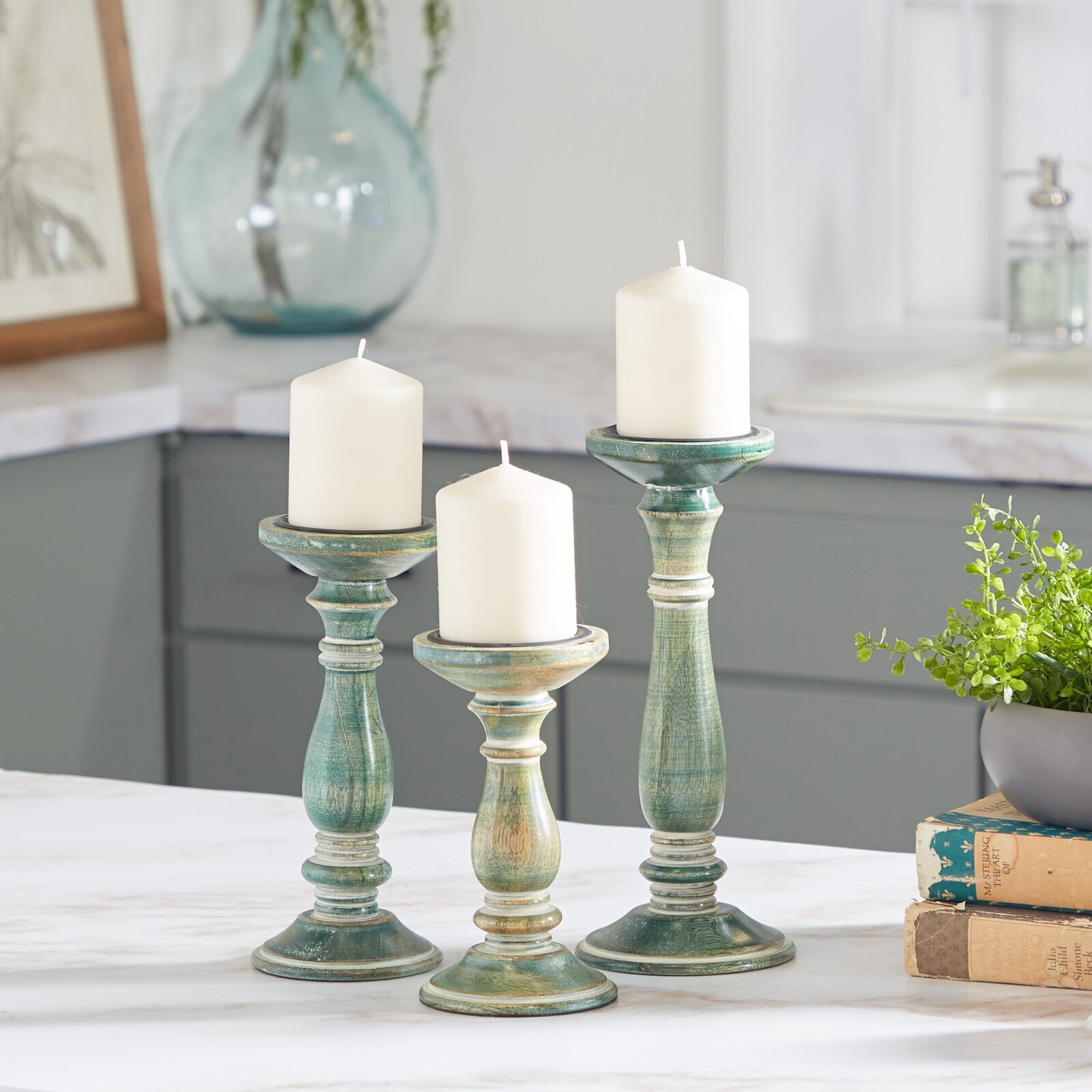 Aged Patina Set of 3 Candle Holders
