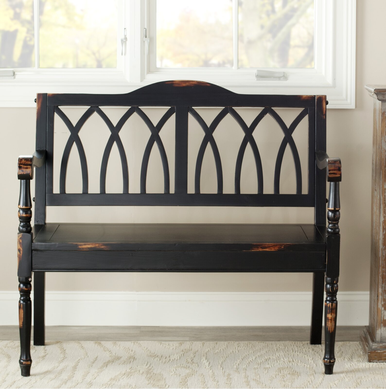 Aged solid wood bench