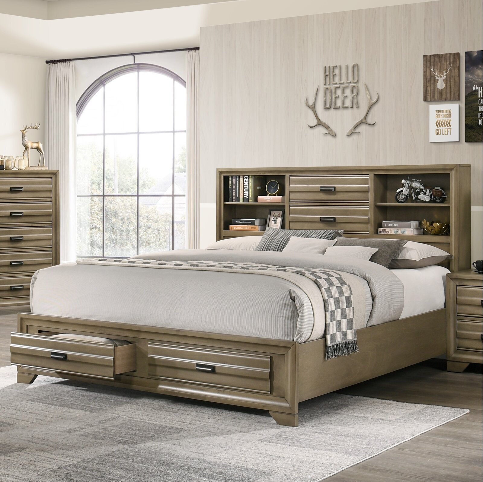 Antique Light Gray King Bookcase Bed 