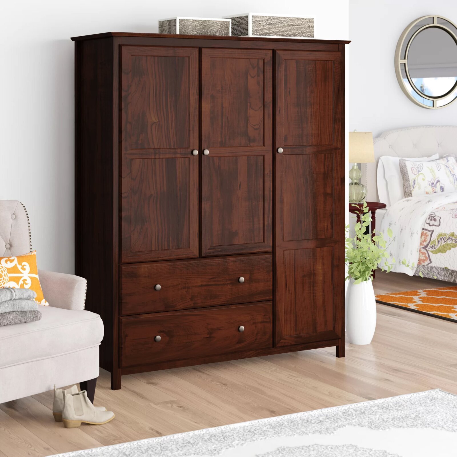 Armoire with shelves and a clothing rod