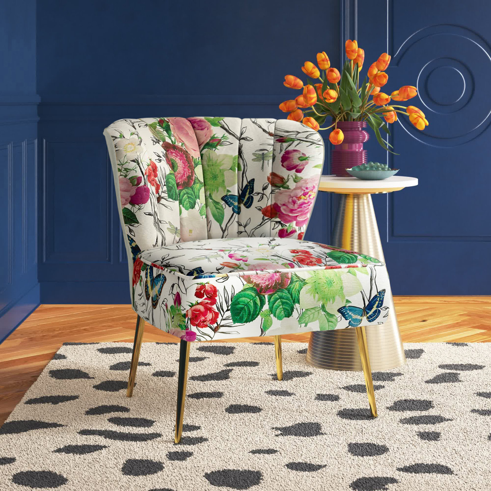 Attractive Floral Shabby Chic Accent Chair