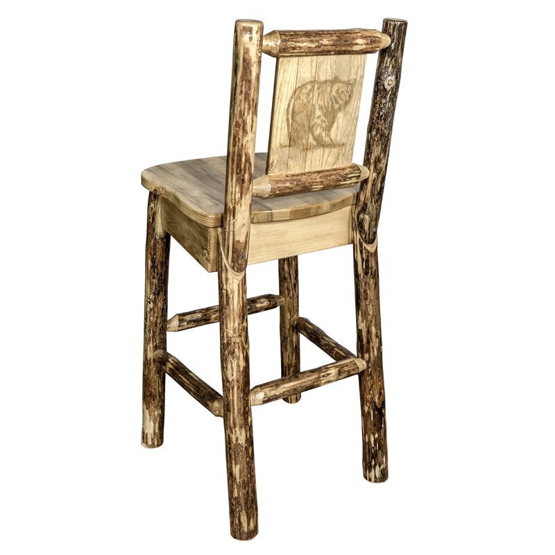 Attractive Rustic Bar Stools with Bear Engraving