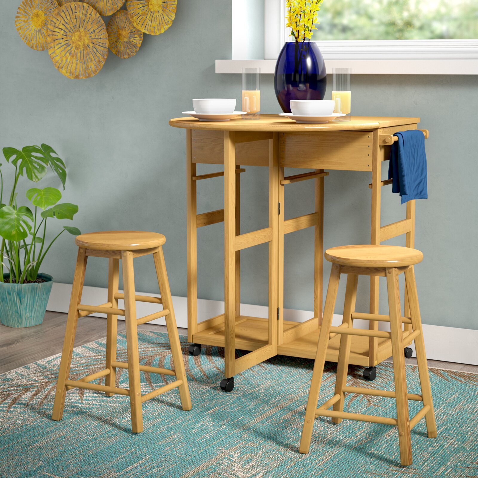 Beech Wood Fold Down Breakfast Bar