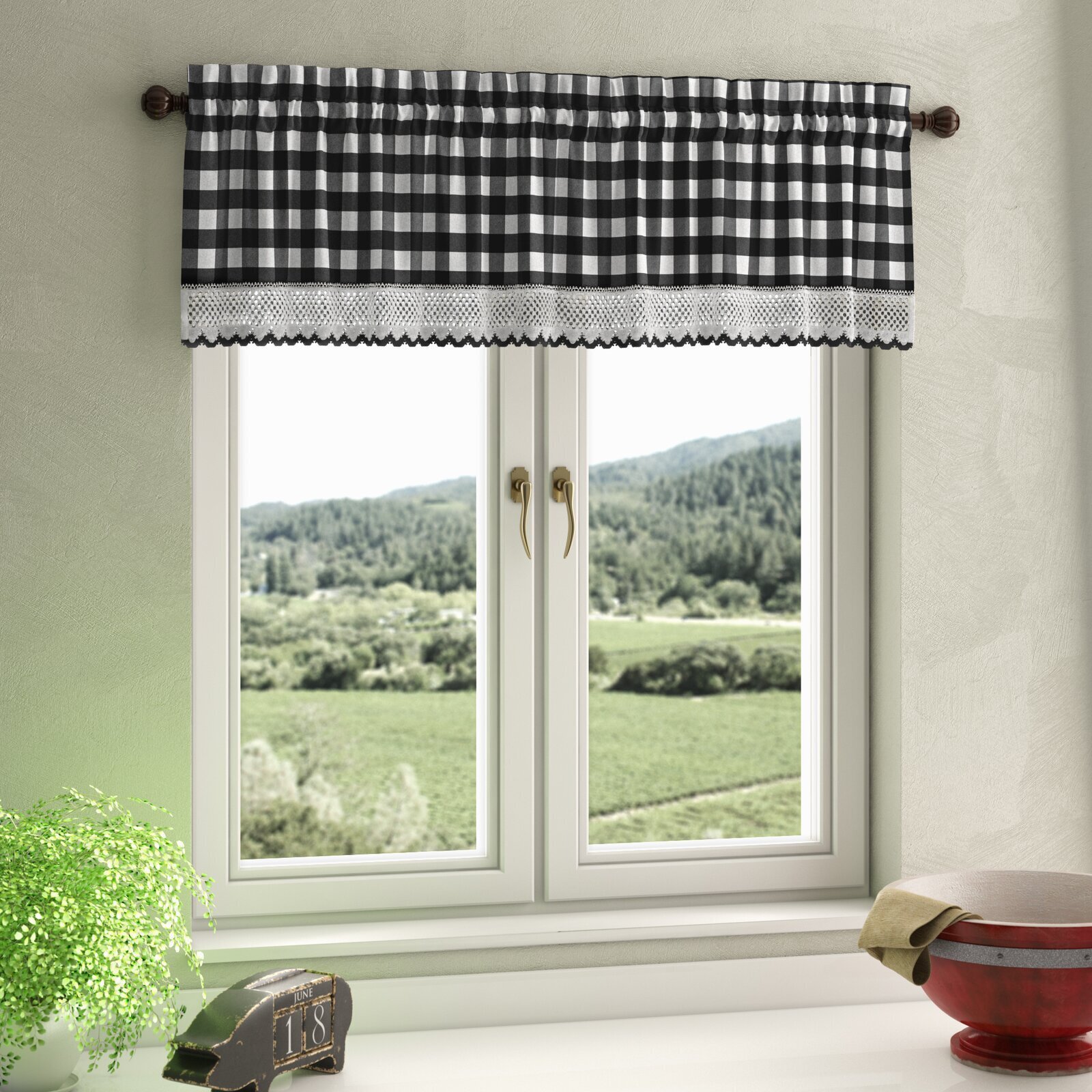 Black and white plaid valance 