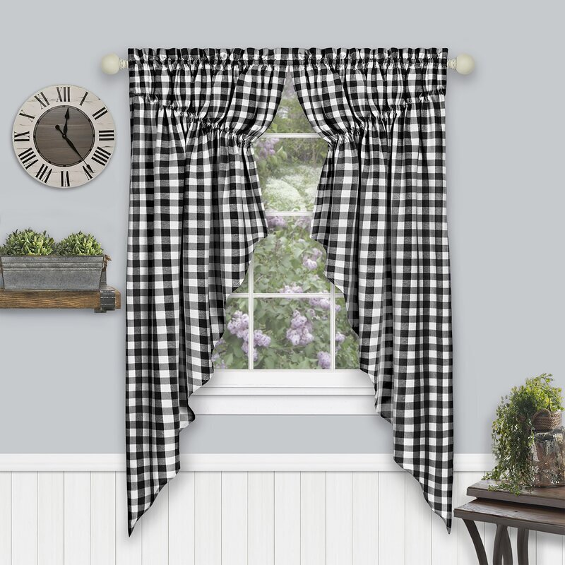 Black and white swag curtains