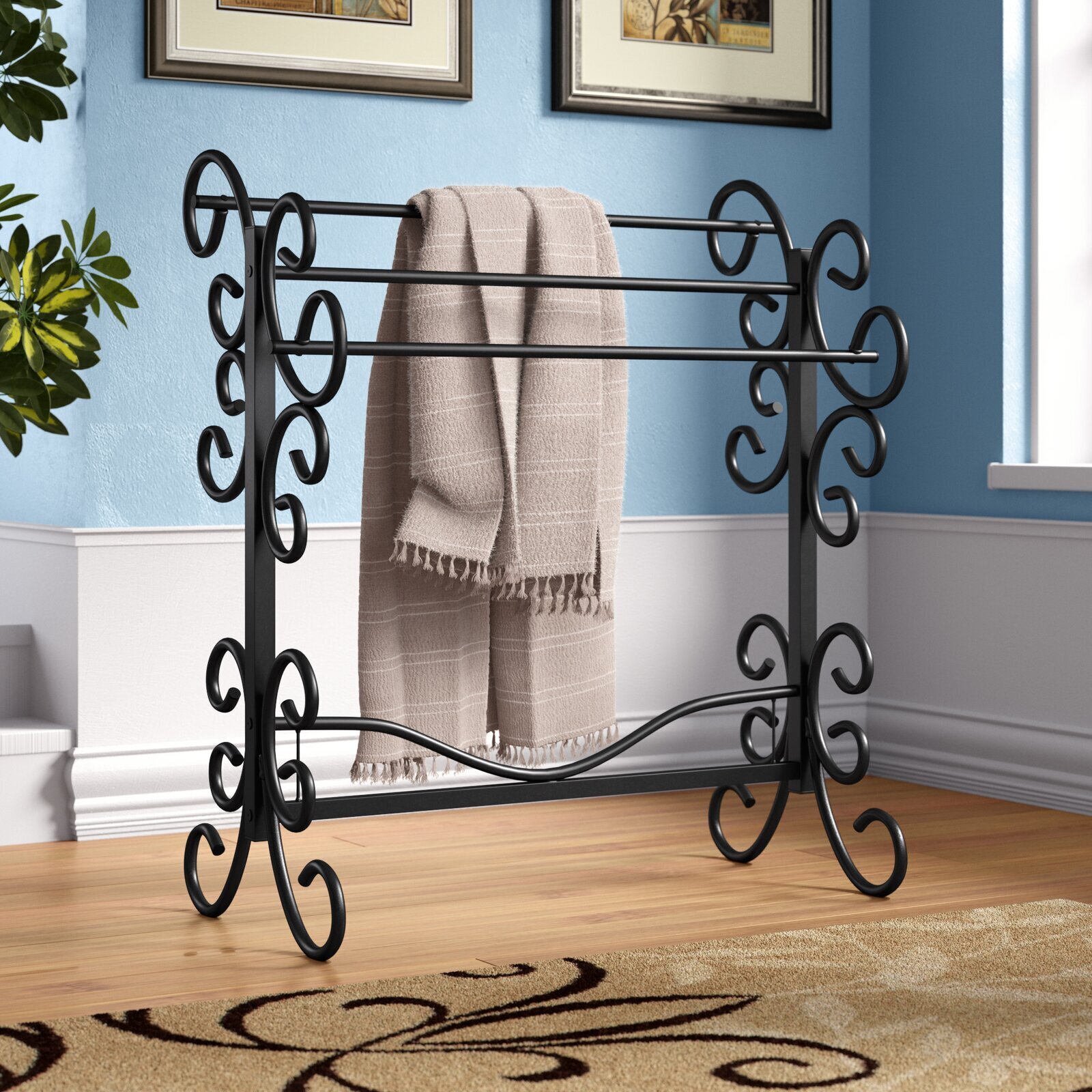 Black metal quilt rack