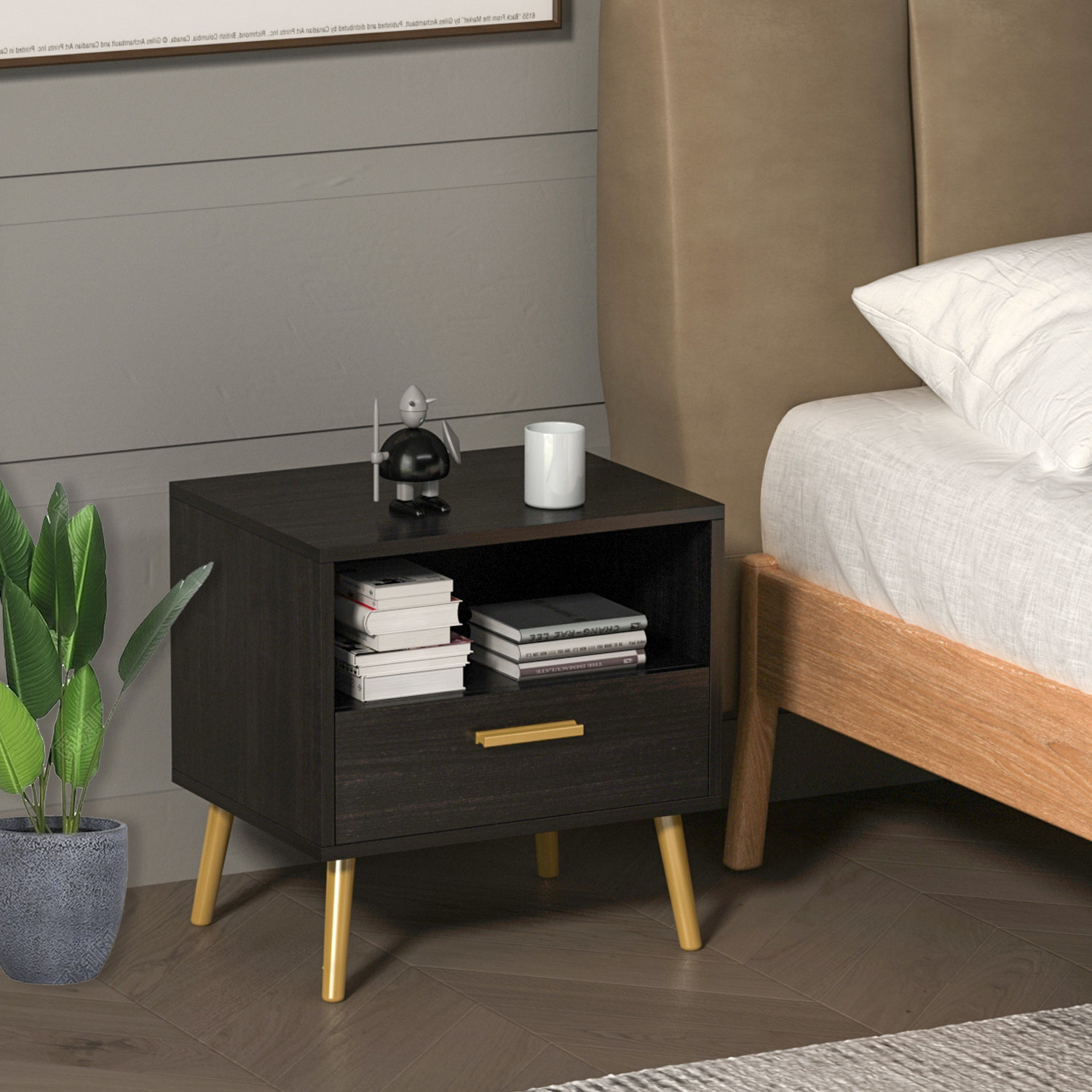 Black Modern Art Deco Nightstand
