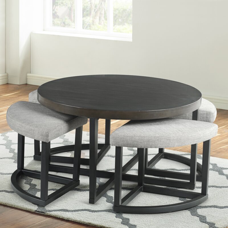 Black walnut square table with stools