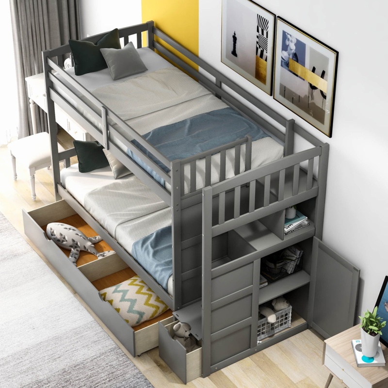 Blassingame Twin Over Full 3 Drawer Standard Bunk Bed with Shelves by Viv + Rae™