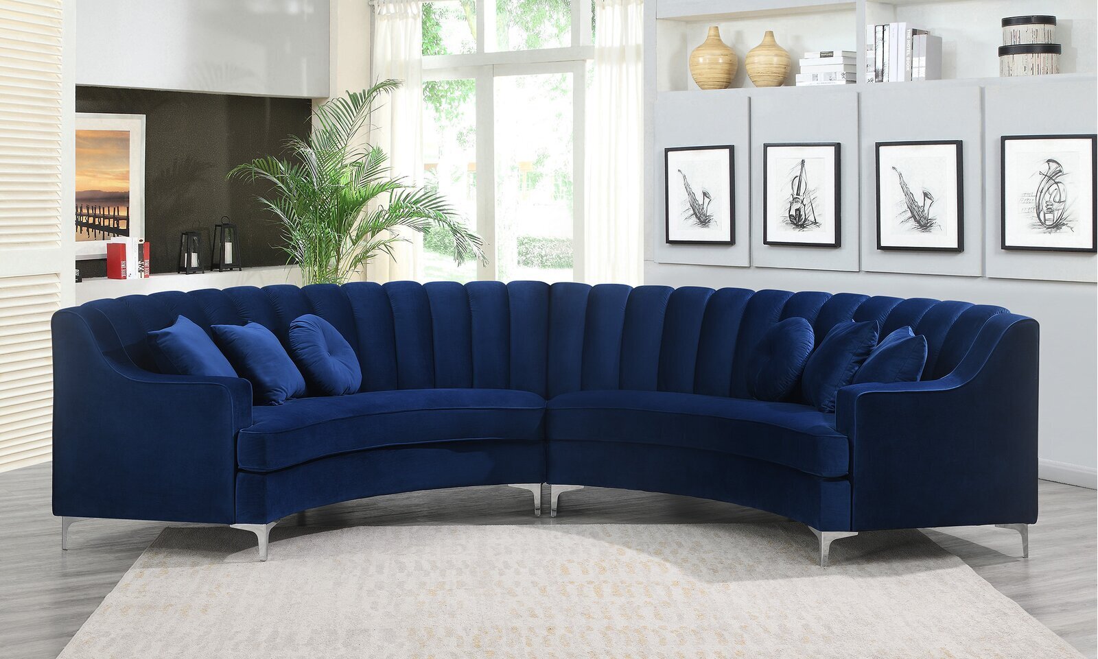 Blue Velvet Symmetrical Modular Sectional
