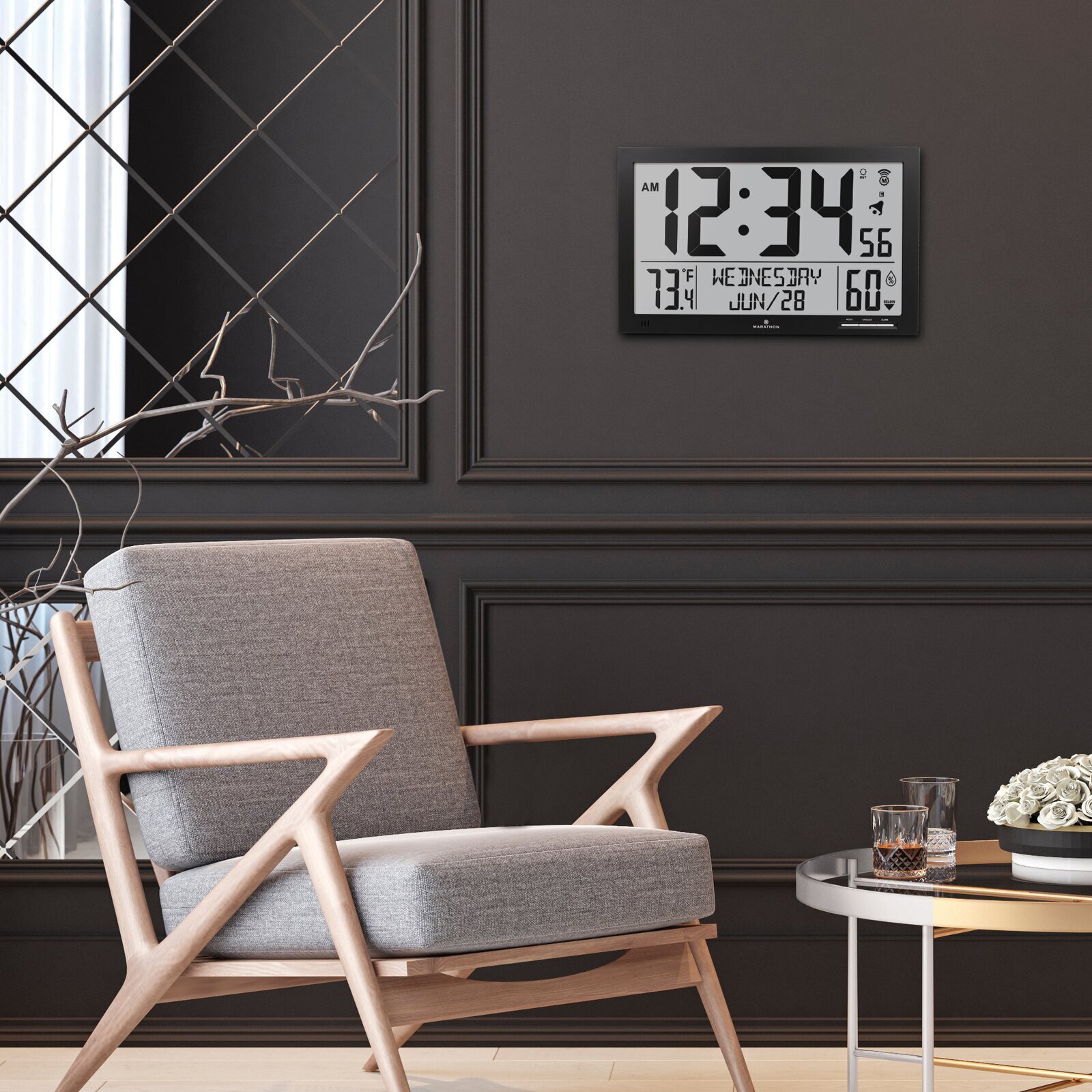 Bold Digital Clock with Day and Date and Temperature