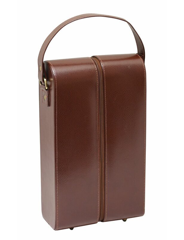 Bonded Leather Two Bottle Wine Carrier