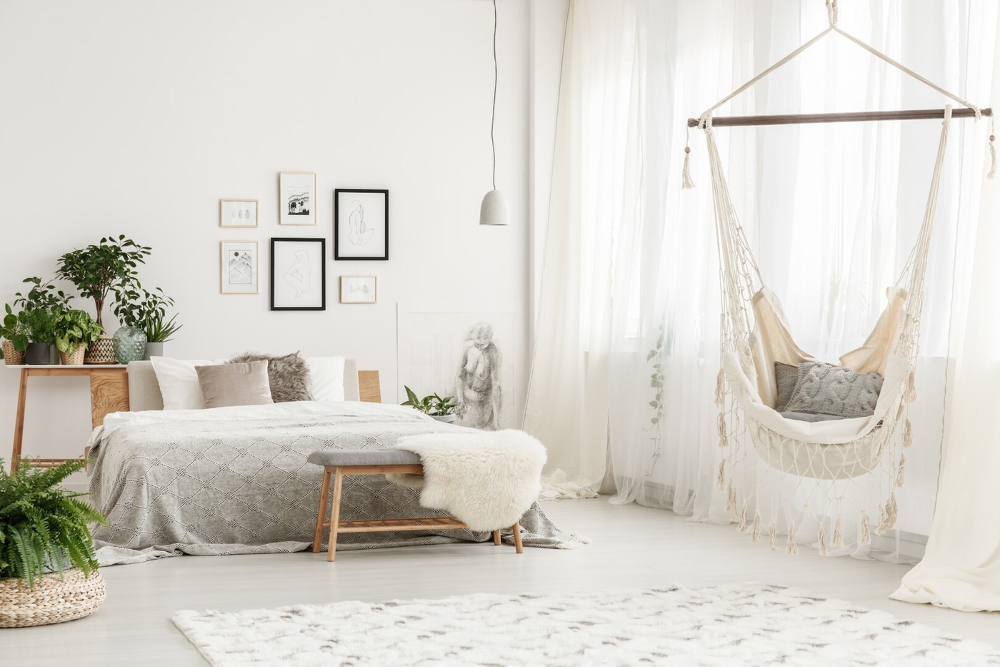 Bright room with hammock