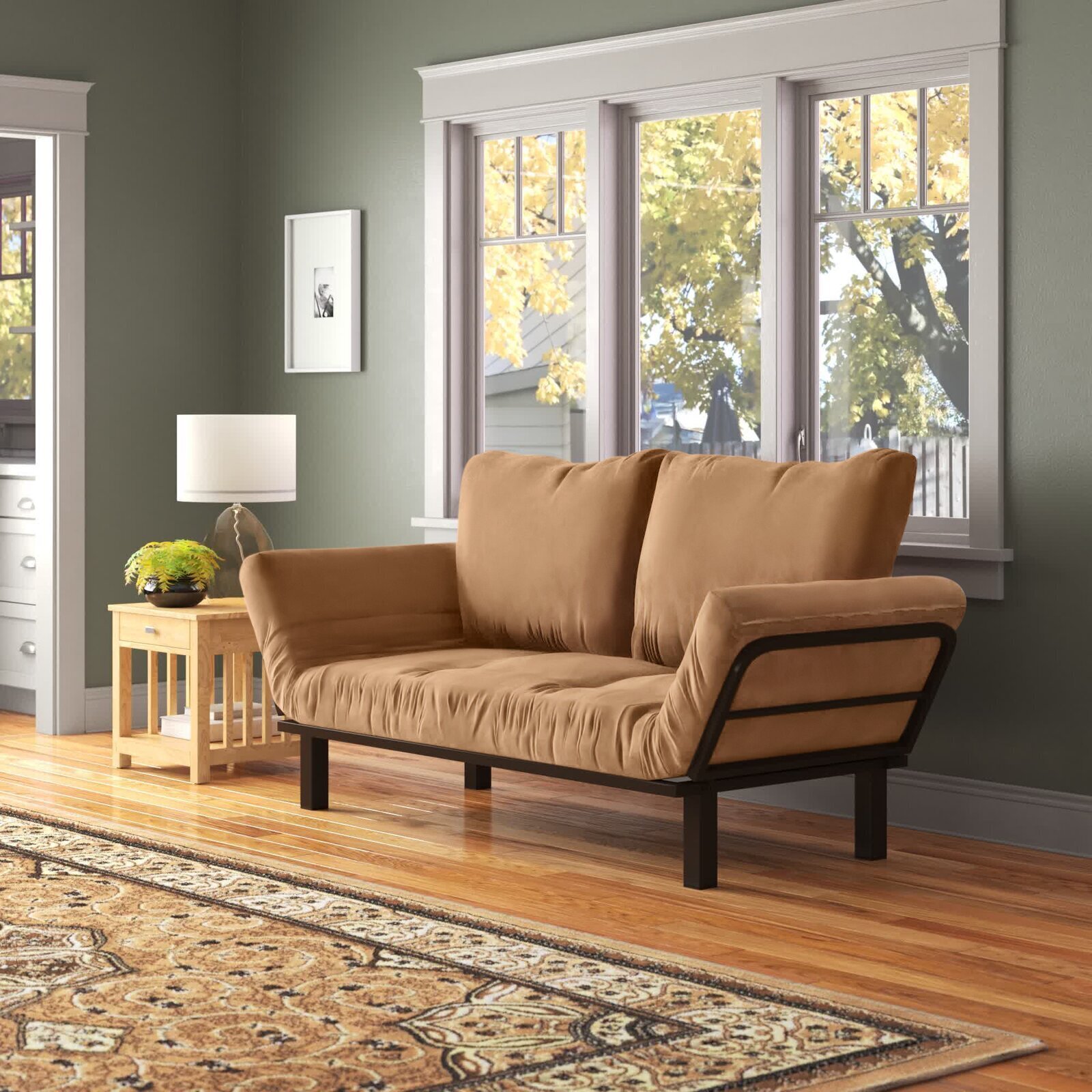Brown Convertible Cottage Futon Sofa