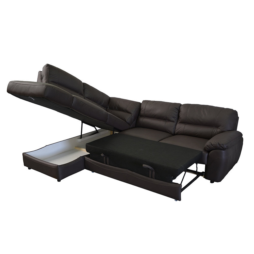 Brown Leather Sectional With Pull Out Bed