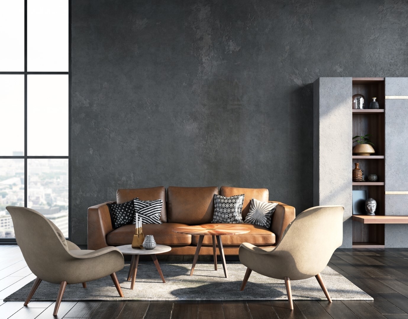Brown leather sofa
