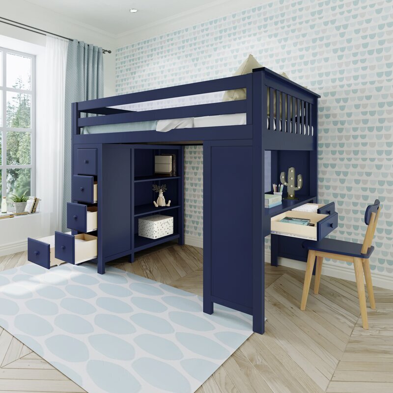 Bunk Bed With Desk and Bookcase