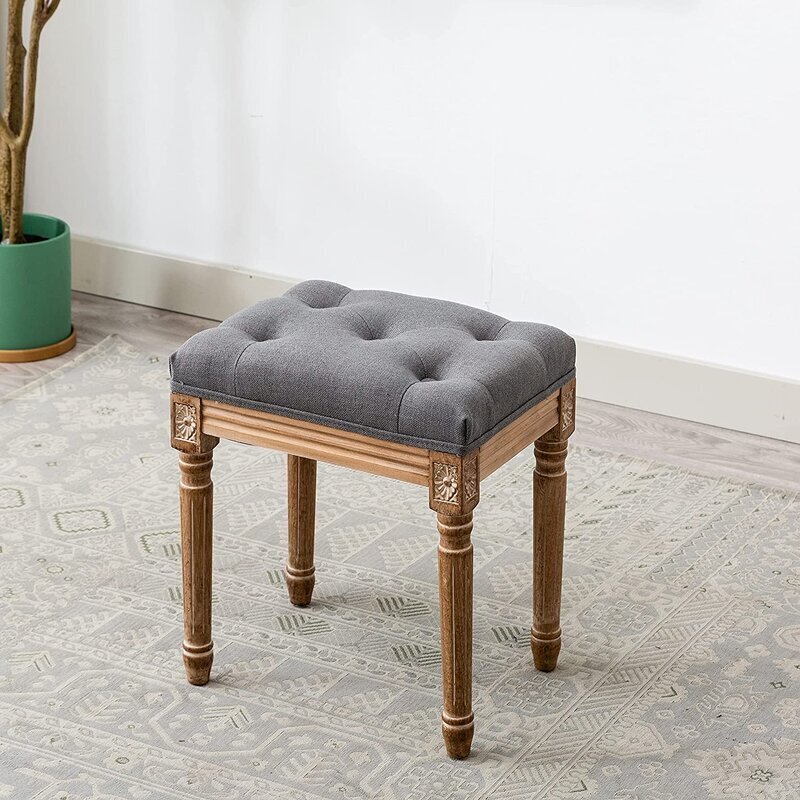 Button Tufted Bathroom Makeup Stool