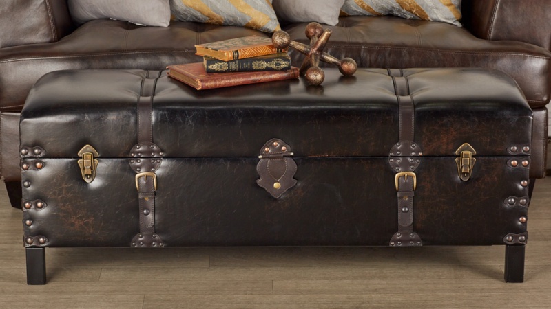Cagle Wood and Leather Storage Bench