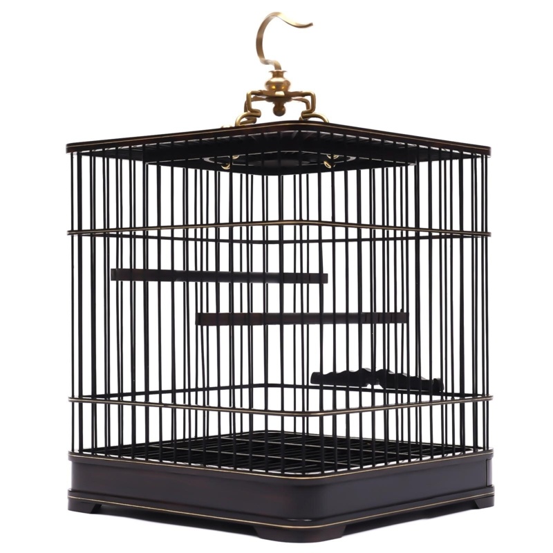 Callie-May 10.24'' Wood Flat Top Hanging Bird Cage with Perch