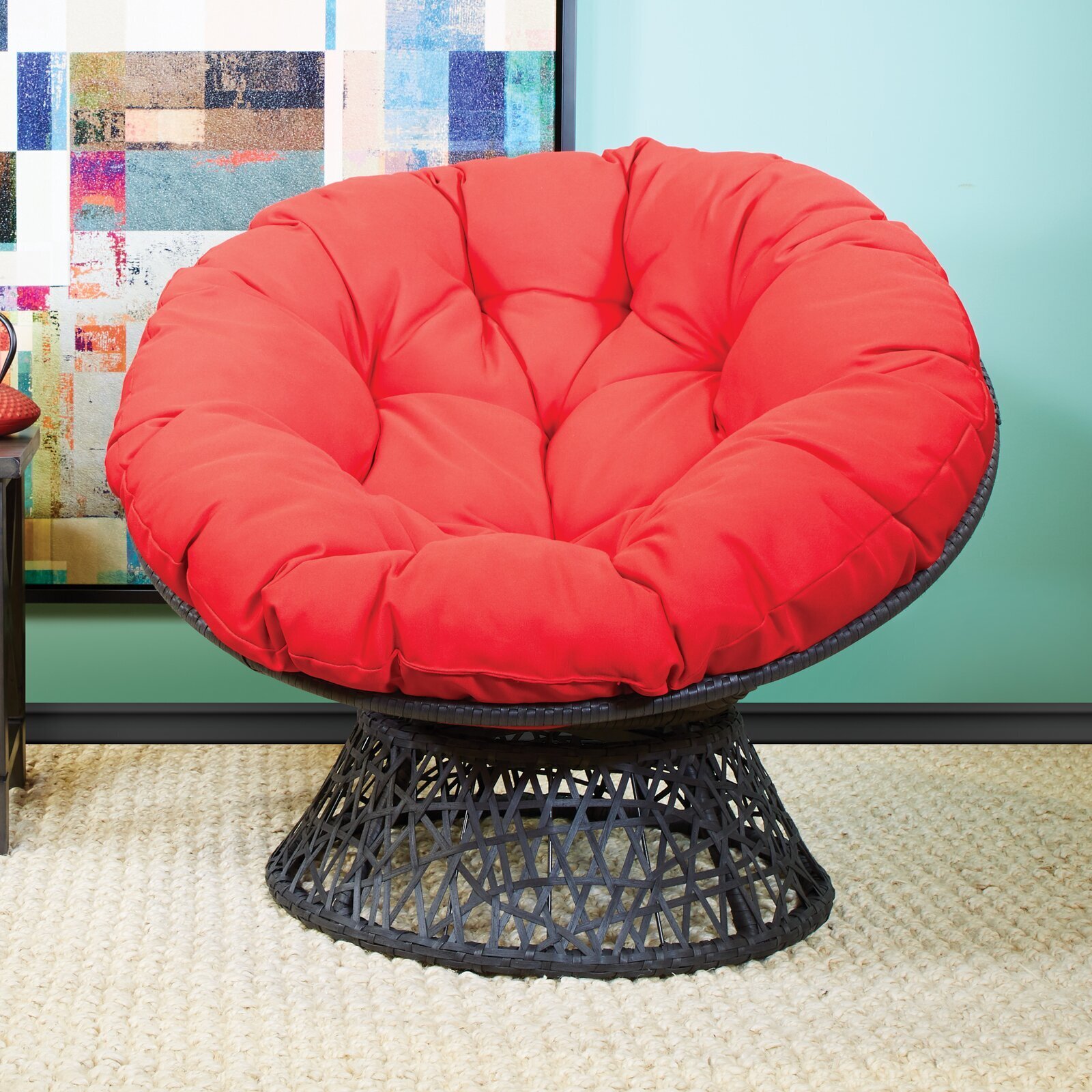 Casual Papasan Red Swivel Chair
