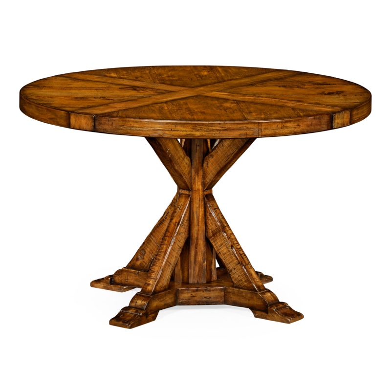 Casually Country Walnut Solid Wood Pedestal Dining Table