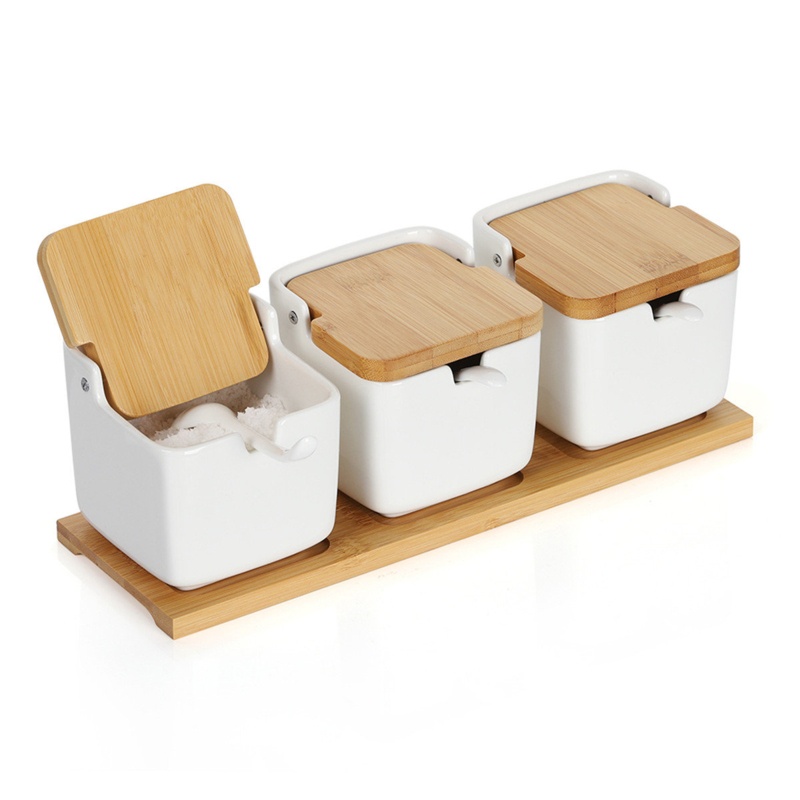 Ceramic Flavored 3 Spice Jar & Rack Set