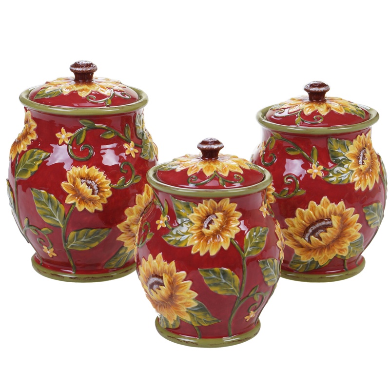 Certified International Sunset Sunflower 3 Piece Kitchen Canister Set