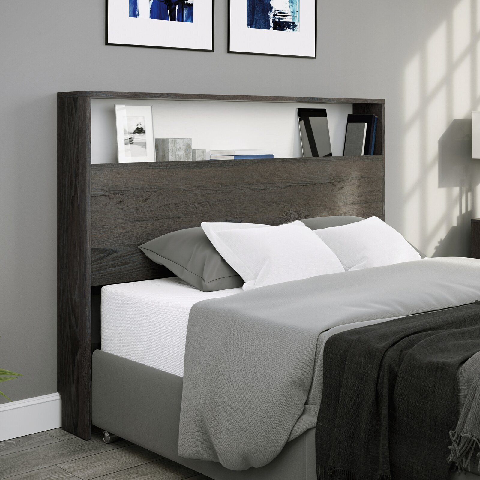 Charcoal Ash Brown Headboard Shelf