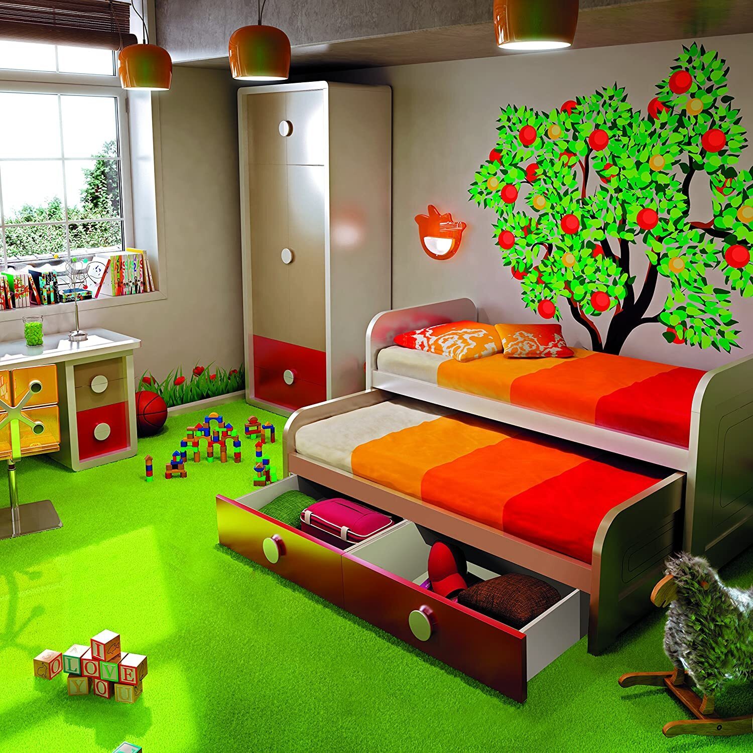 Charming Triple Trundle Bed