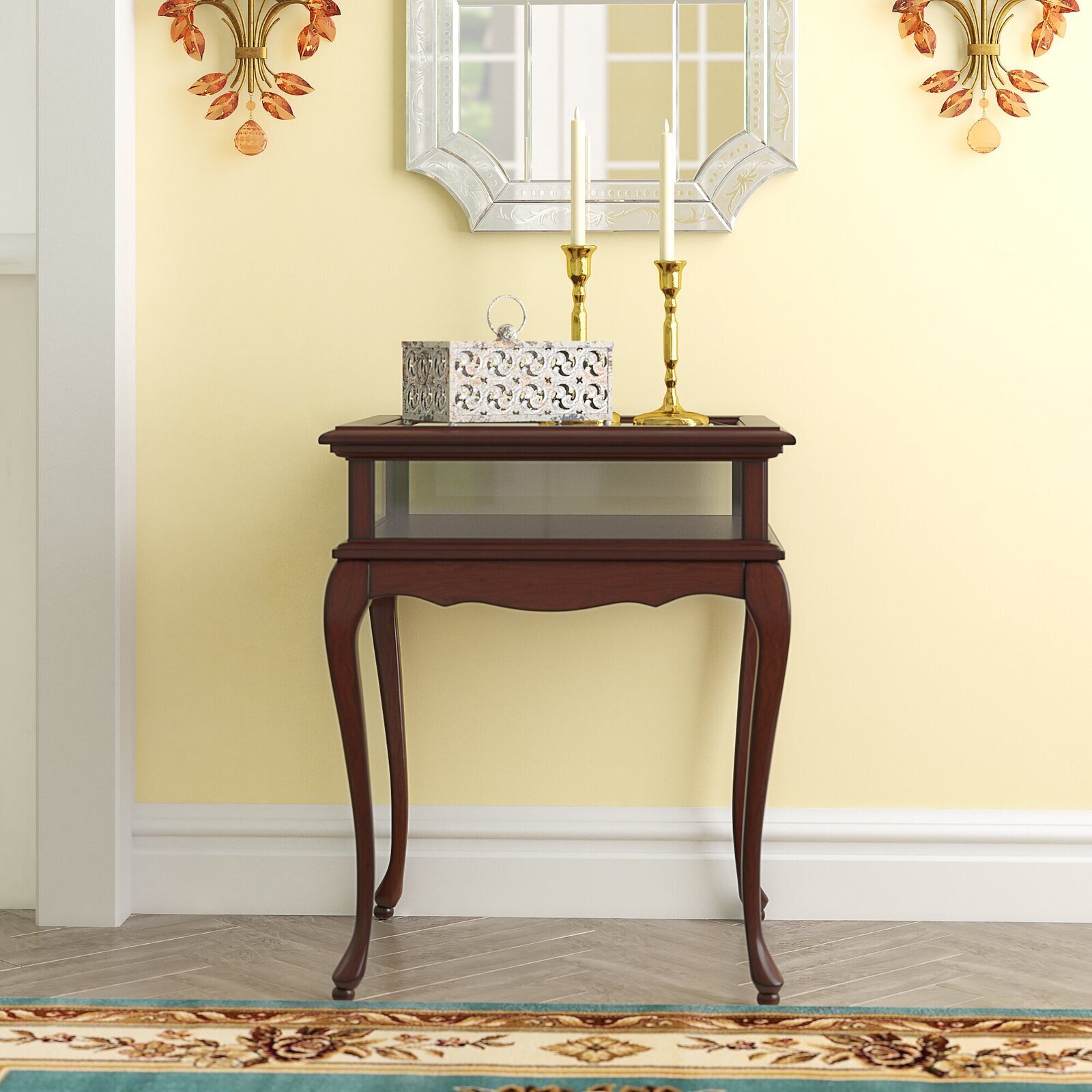 Cherry End Table with Glass Panels