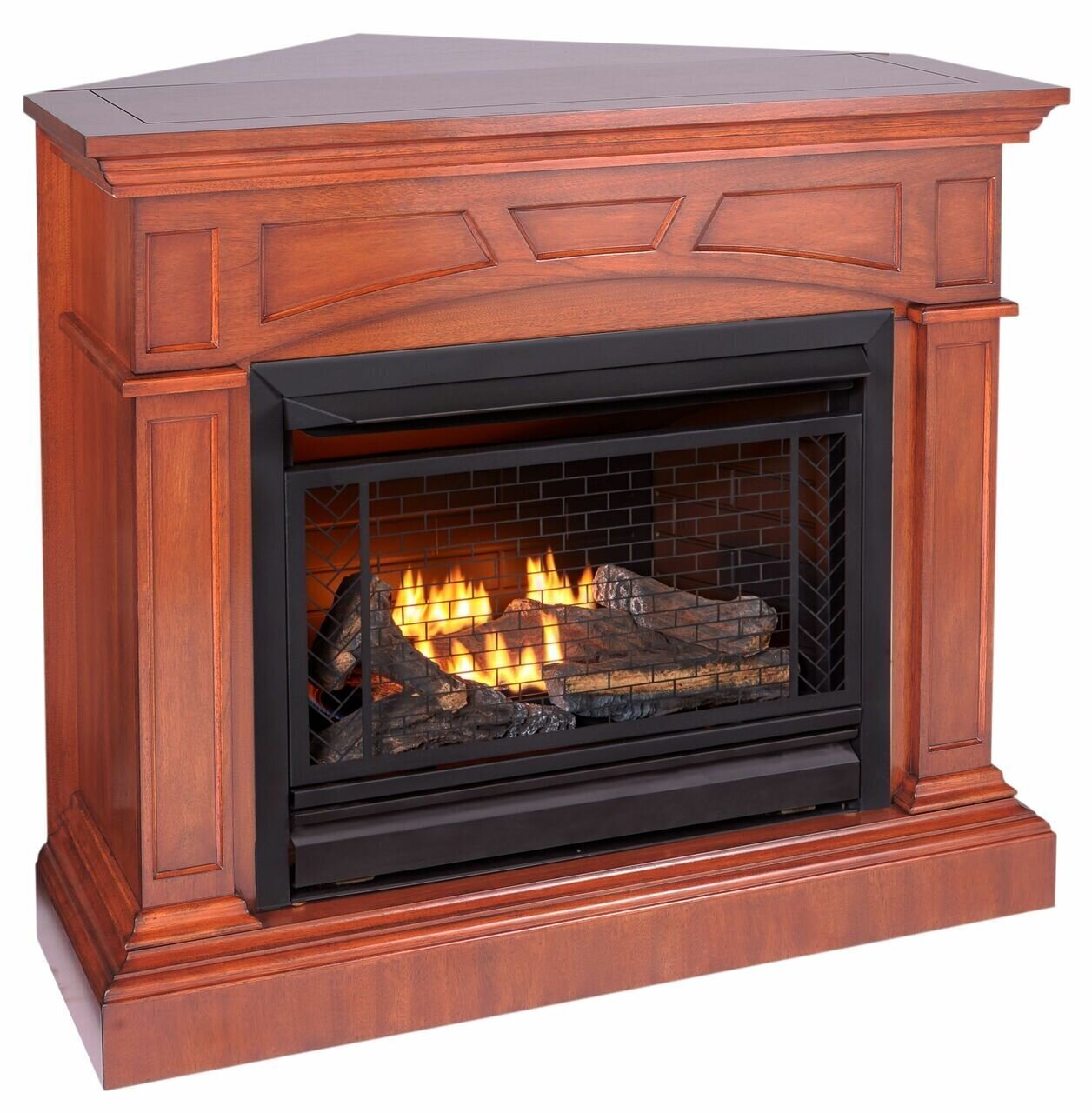 Cherry Finish Ventless Corner Fireplace