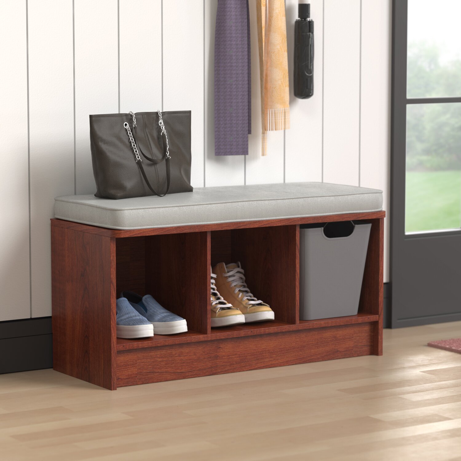Cherry wood shoe table with seat
