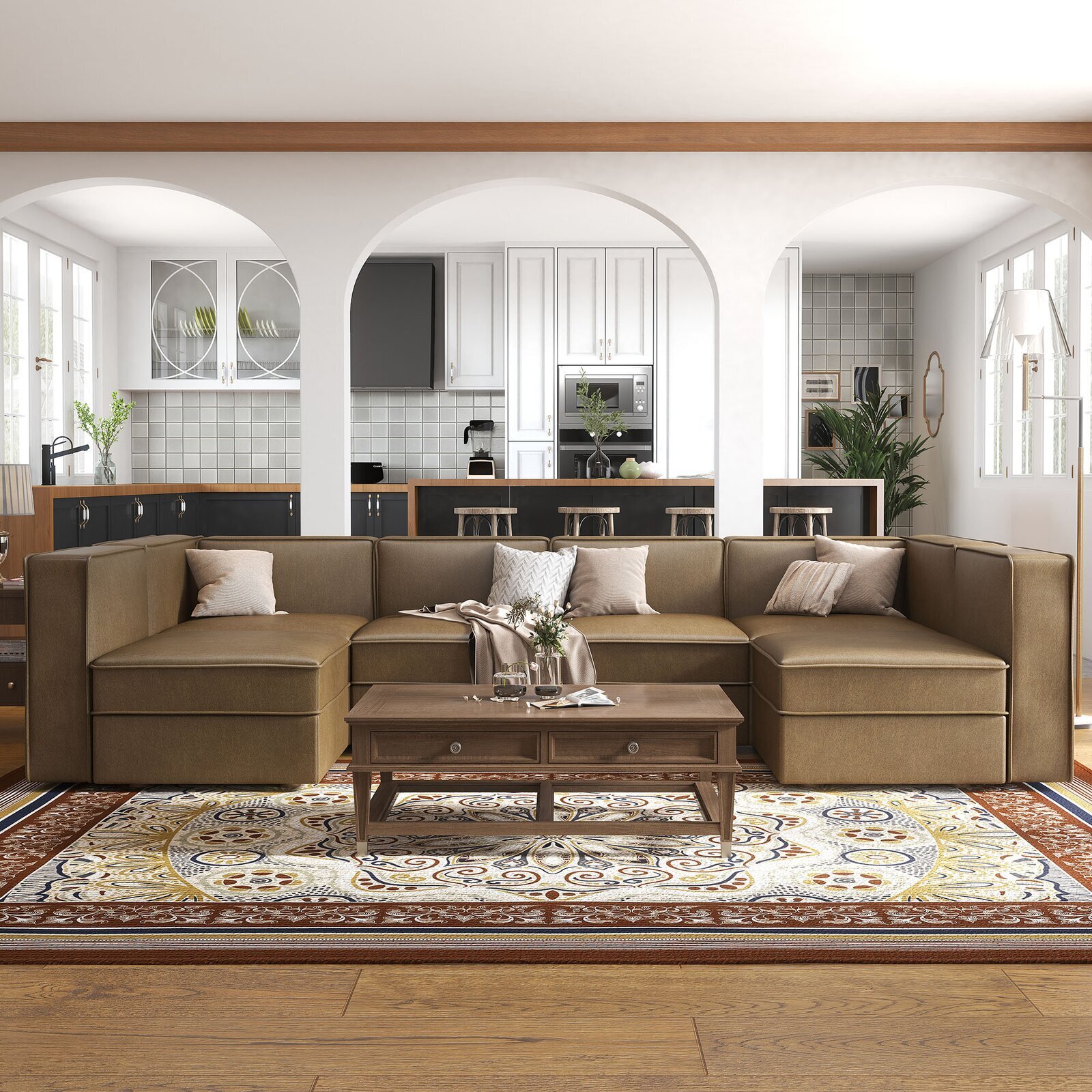 Chestnut Brown Leather Chaise Sectional