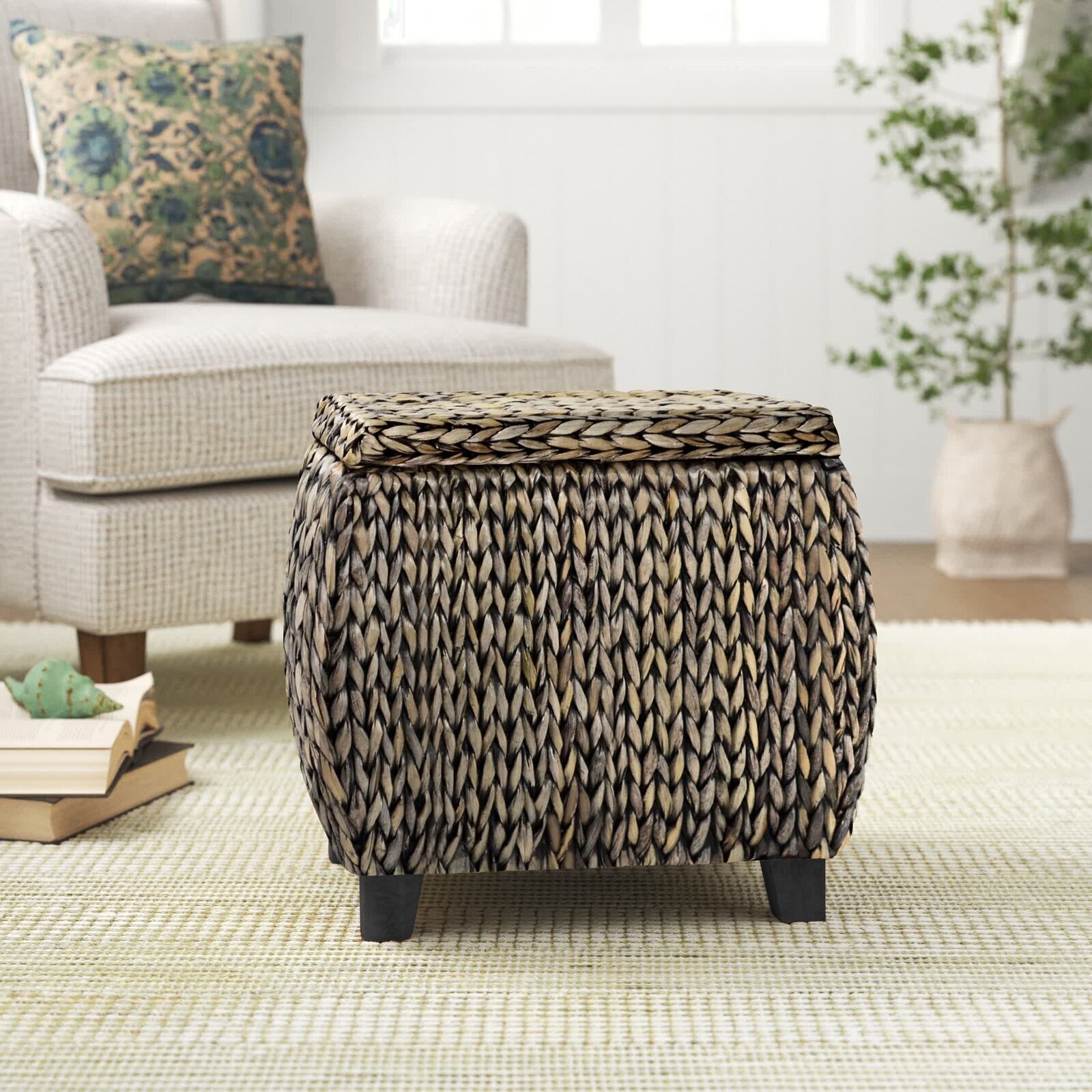 Chevron Rattan Ottoman