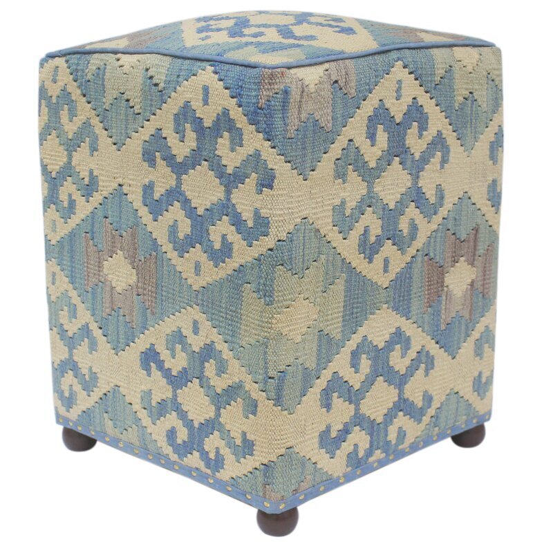 Chic Pastel Blue Kilim Ottoman