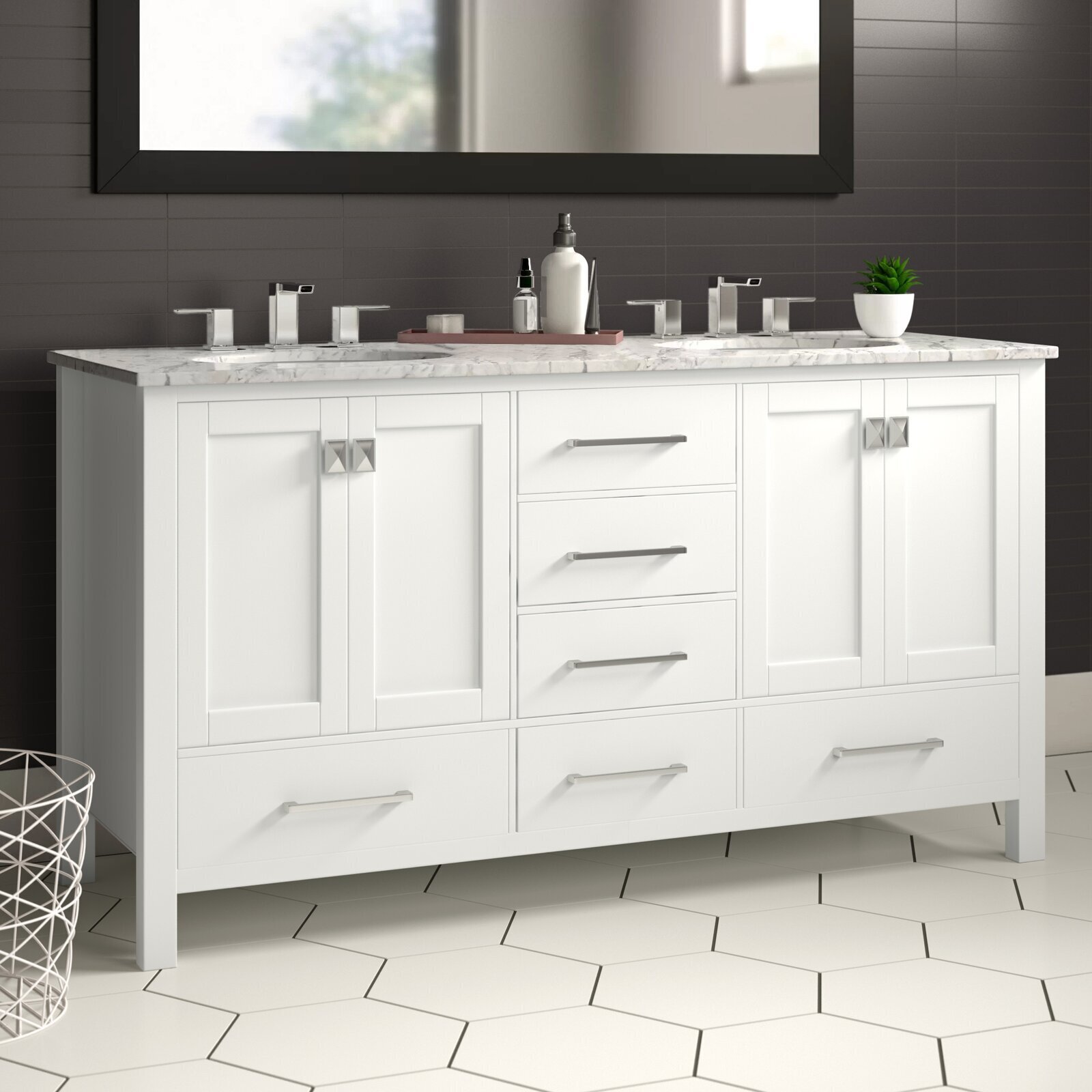 Classic Seaside Double Sink Vanity with Middle Tower