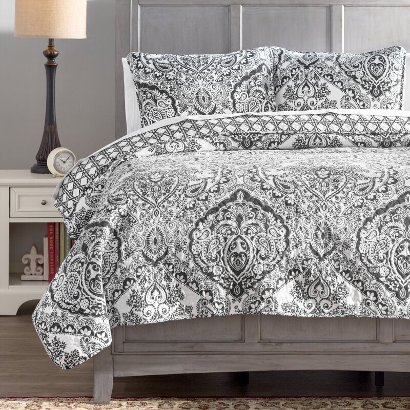 Classic Style Black Damask Bedding Set