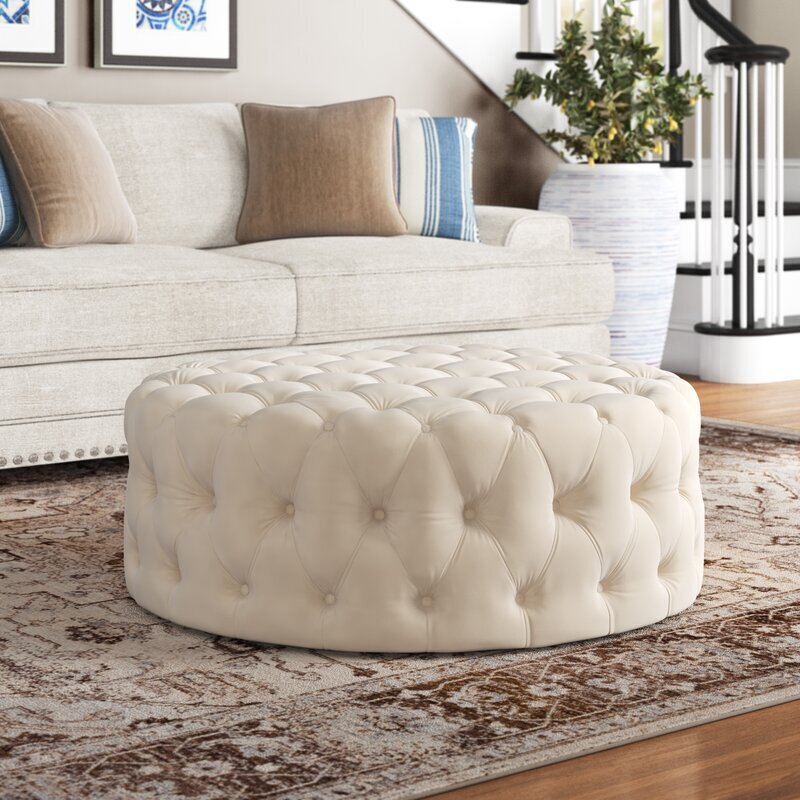 Classic Style Large Round Velvet Ottoman