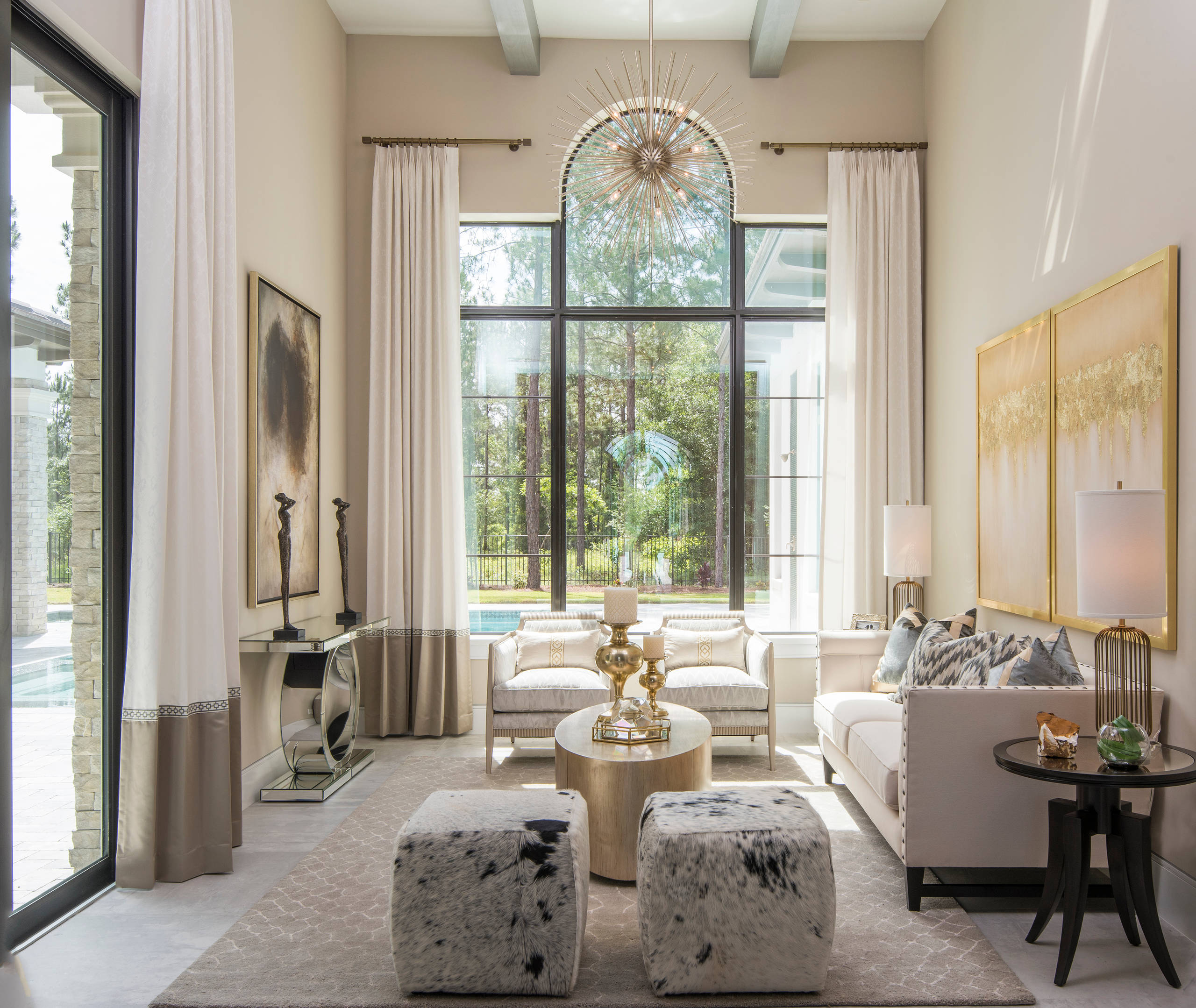 Classy living room with a chandelier