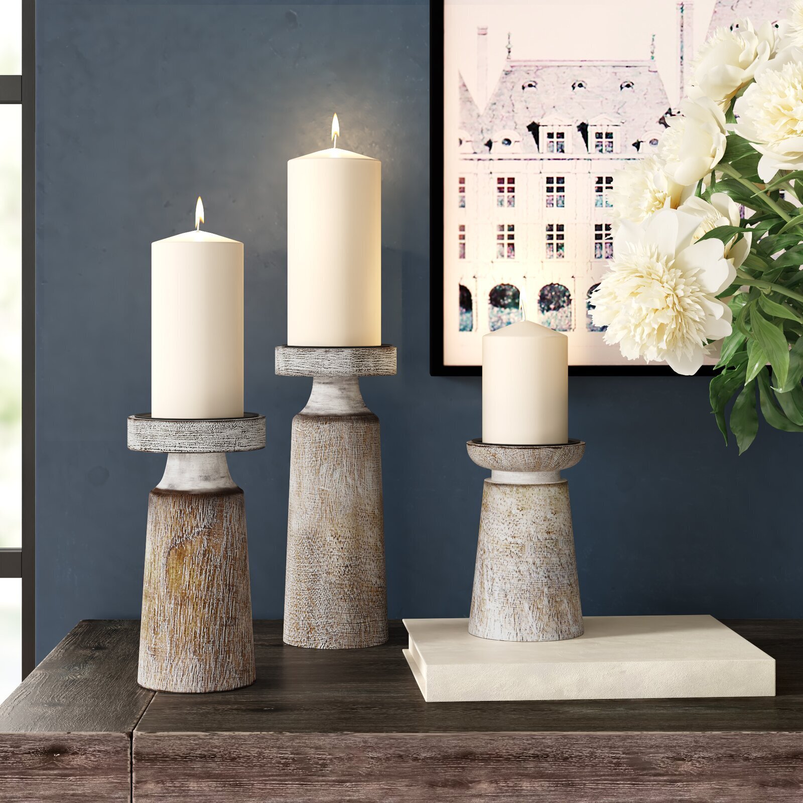 Coastal Driftwood Set of 3 Candlestick Holders